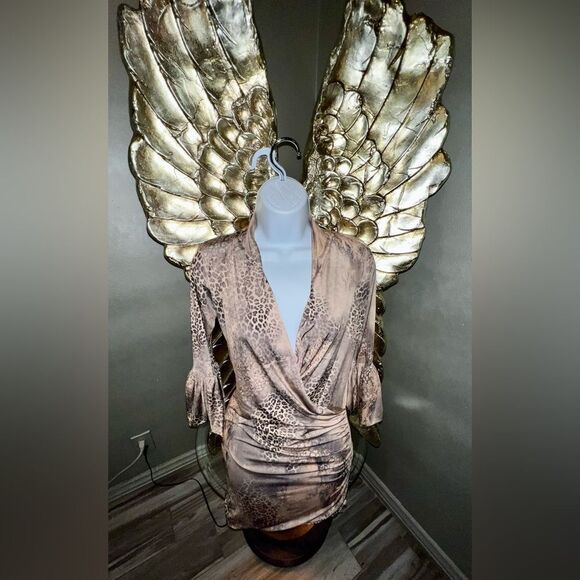 Gorgeous Savee Couture Animal Leopard Wrap V drape neckline, Bell Sleeves, XS - Picture 3 of 12